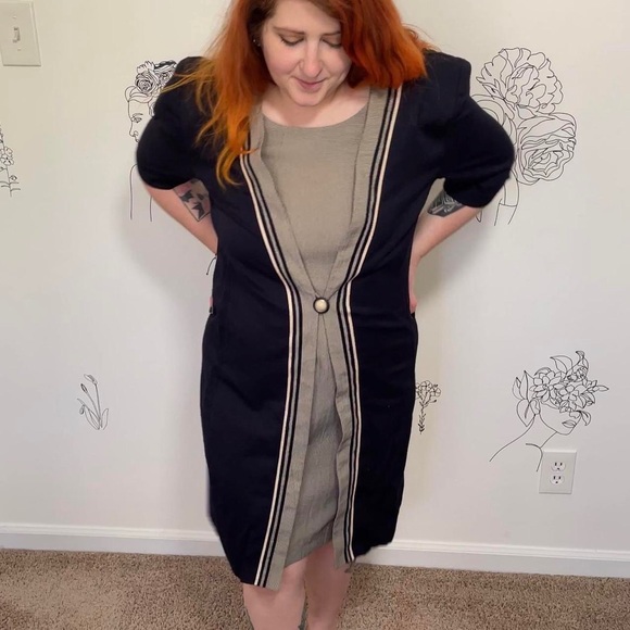 Vintage Navy Dress PERCEPTIONS - Picture 1 of 5